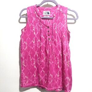 The North Face Size XS Blouse Pink Sleeveless 4 Buttons  Neck Tie Lightweight